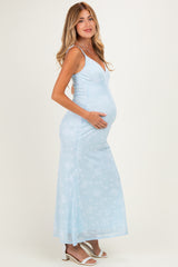 Light Blue Floral Sleeveless V-Neck Maternity Maxi Dress