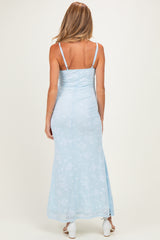 Light Blue Floral Sleeveless V-Neck Maternity Maxi Dress