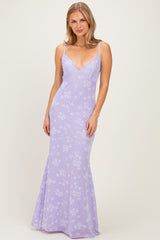 Lavender Floral Sleeveless V-Neck Maternity Maxi Dress