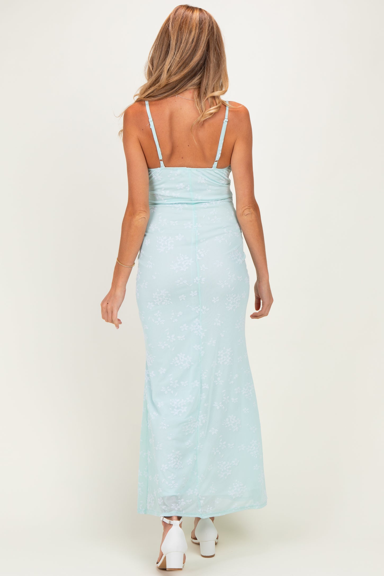 Mint Floral Sleeveless V-Neck Maternity Maxi Dress