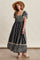 Black Floral Border Print Flutter Sleeve Maxi Dress