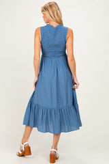 Denim Smocked And Tiered Maternity Maxi Dress