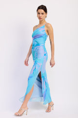 Blue  Multi One Shoulder Ruched Dress