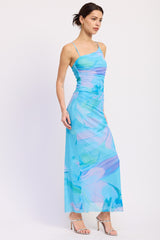 Blue  Multi One Shoulder Ruched Dress