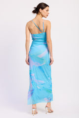 Blue  Multi One Shoulder Ruched Dress