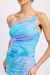 Blue  Multi One Shoulder Ruched Dress