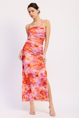 Multi Floral One Shoulder Ruched Dress