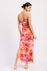 Multi Floral One Shoulder Ruched Dress