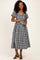 Black Gingham Lace Trim Puff Sleeve Midi Dress