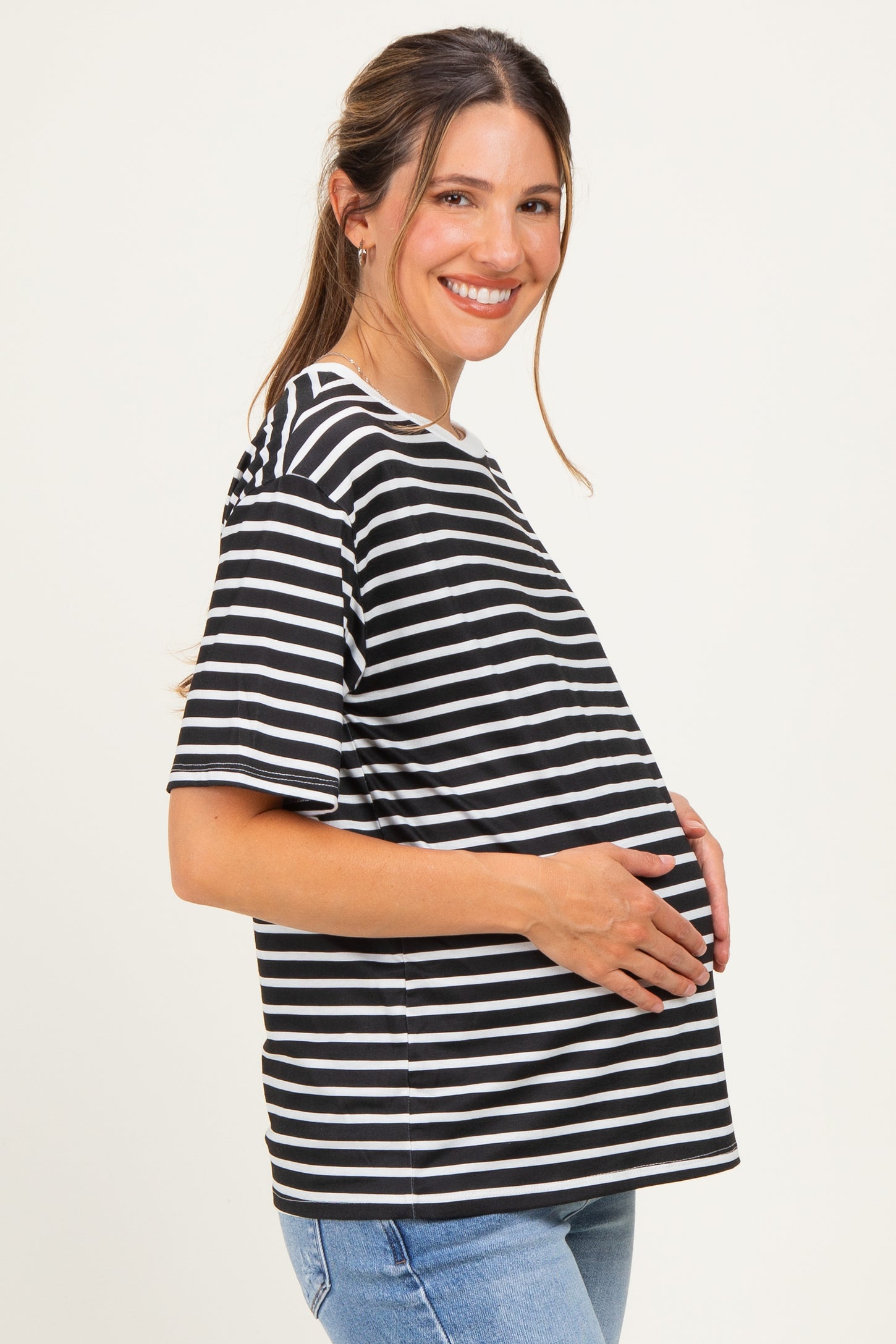 Black Ivory Stripe Relaxed Fit Maternity Tee