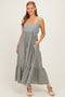 Olive/ Off White Striped Sleeveless Ruffle Hem Maxi Dress