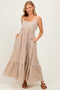 Taupe/ Off White Striped Sleeveless Ruffle Hem Maxi Dress