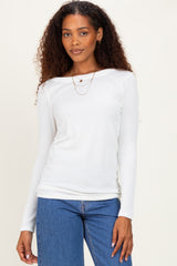 White Ribbed Scoop Neck Long Sleeve Maternity Top