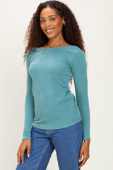 Forest Green Ribbed Scoop Neck Long Sleeve Top