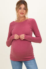 Mauve Ribbed Scoop Neck Long Sleeve Maternity Top