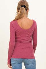 Mauve Ribbed Scoop Neck Long Sleeve Maternity Top