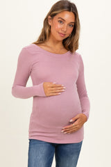 Lavender Ribbed Scoop Neck Long Sleeve Maternity Top
