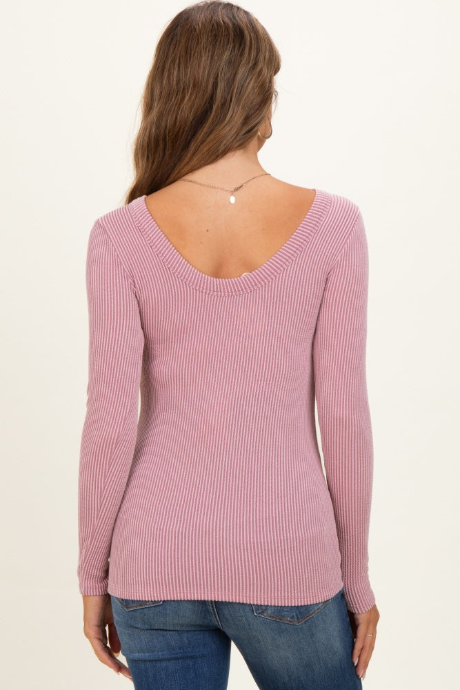 Lavender Ribbed Scoop Neck Long Sleeve Maternity Top