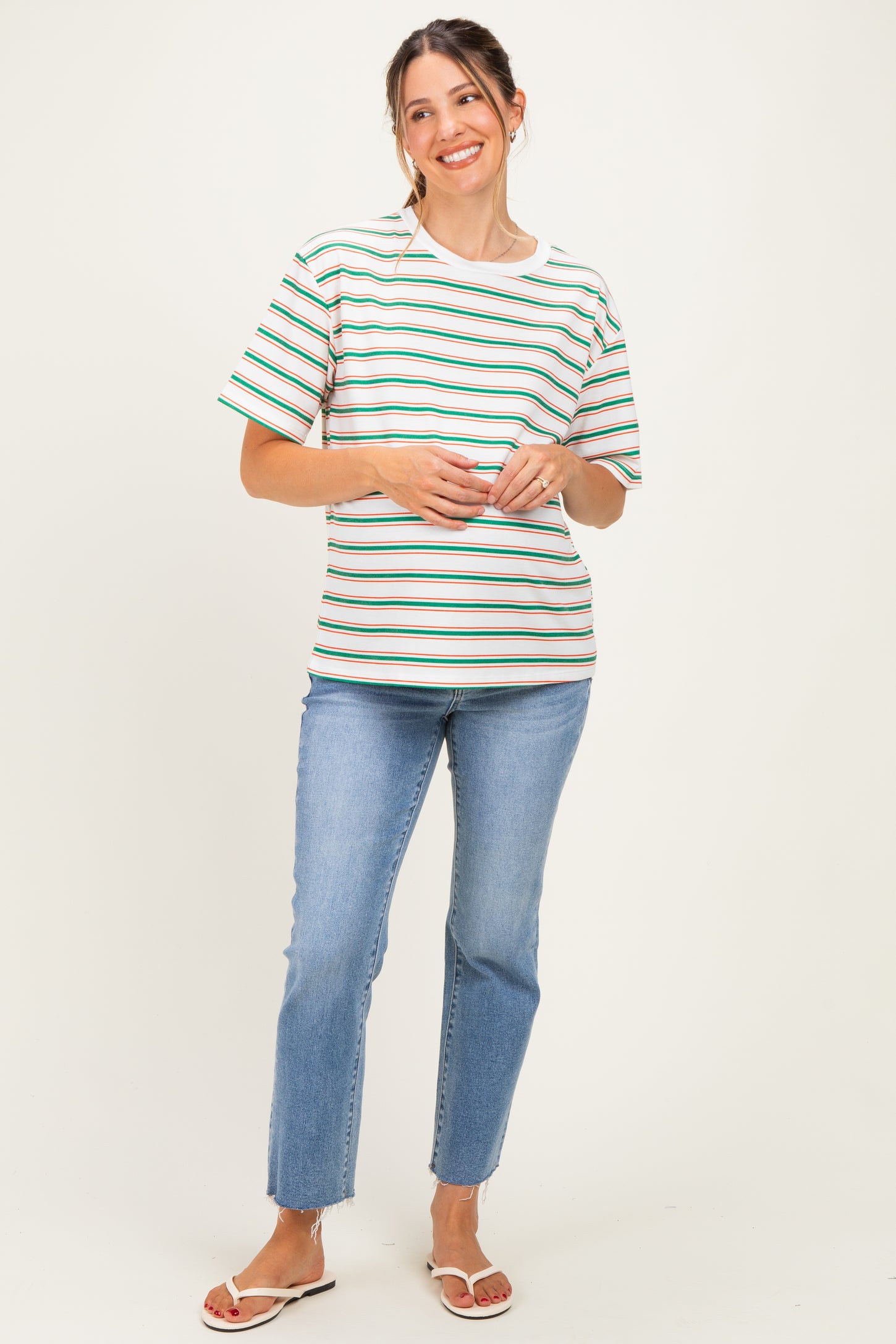 Green Multi Stripe Relaxed Maternity Tee