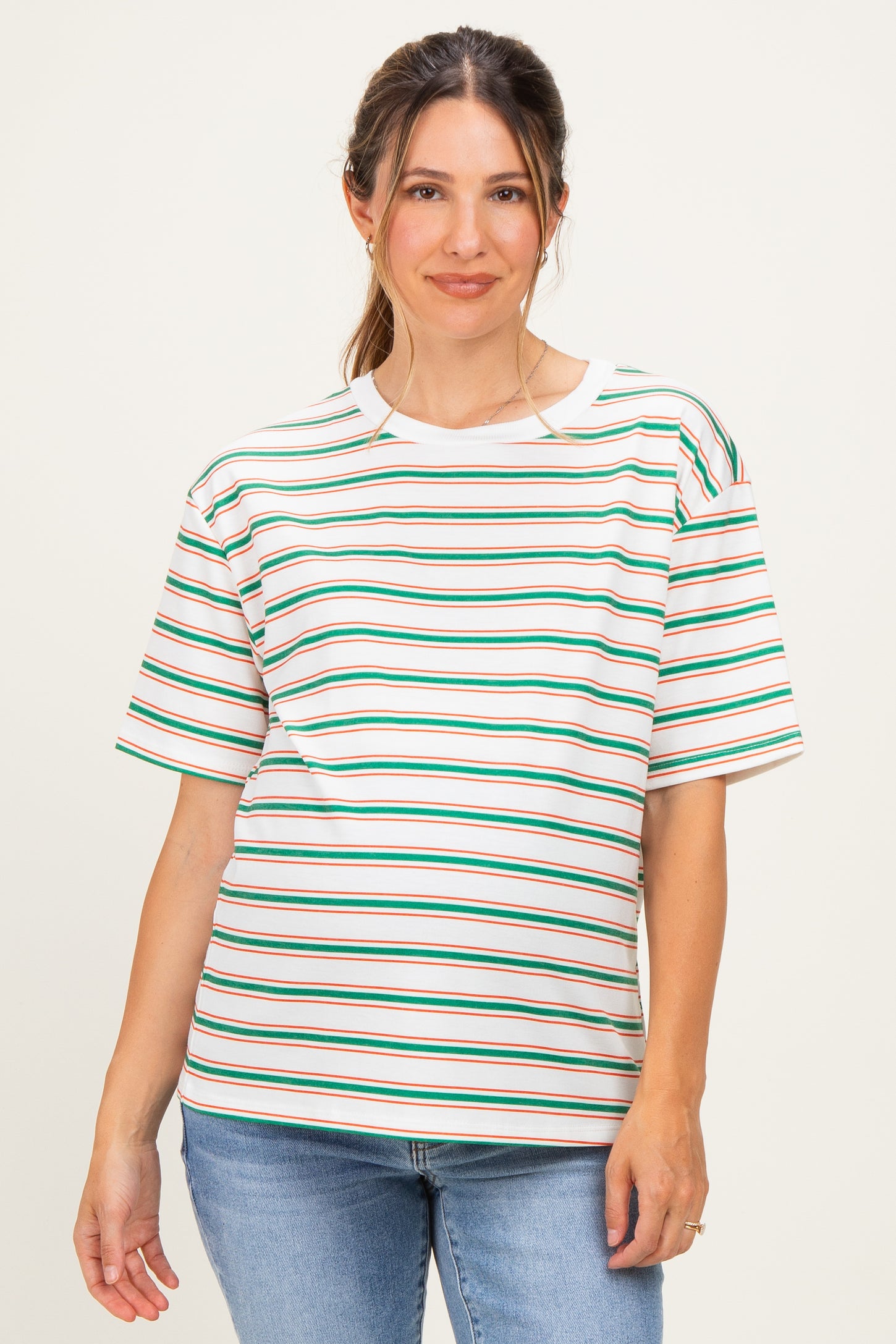 Green Multi Stripe Relaxed Maternity Tee