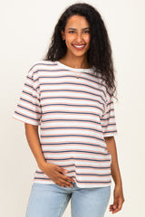 Navy Multi Stripe Relaxed Maternity Tee