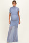 Blue Draped Bodice Ruched Mesh Maternity Maxi Dress