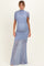 Blue Draped Bodice Ruched Mesh Maternity Maxi Dress