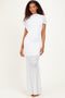 Ivory Draped Bodice Ruched Mesh Maxi Dress