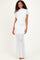 Ivory Draped Bodice Ruched Mesh Maxi Dress
