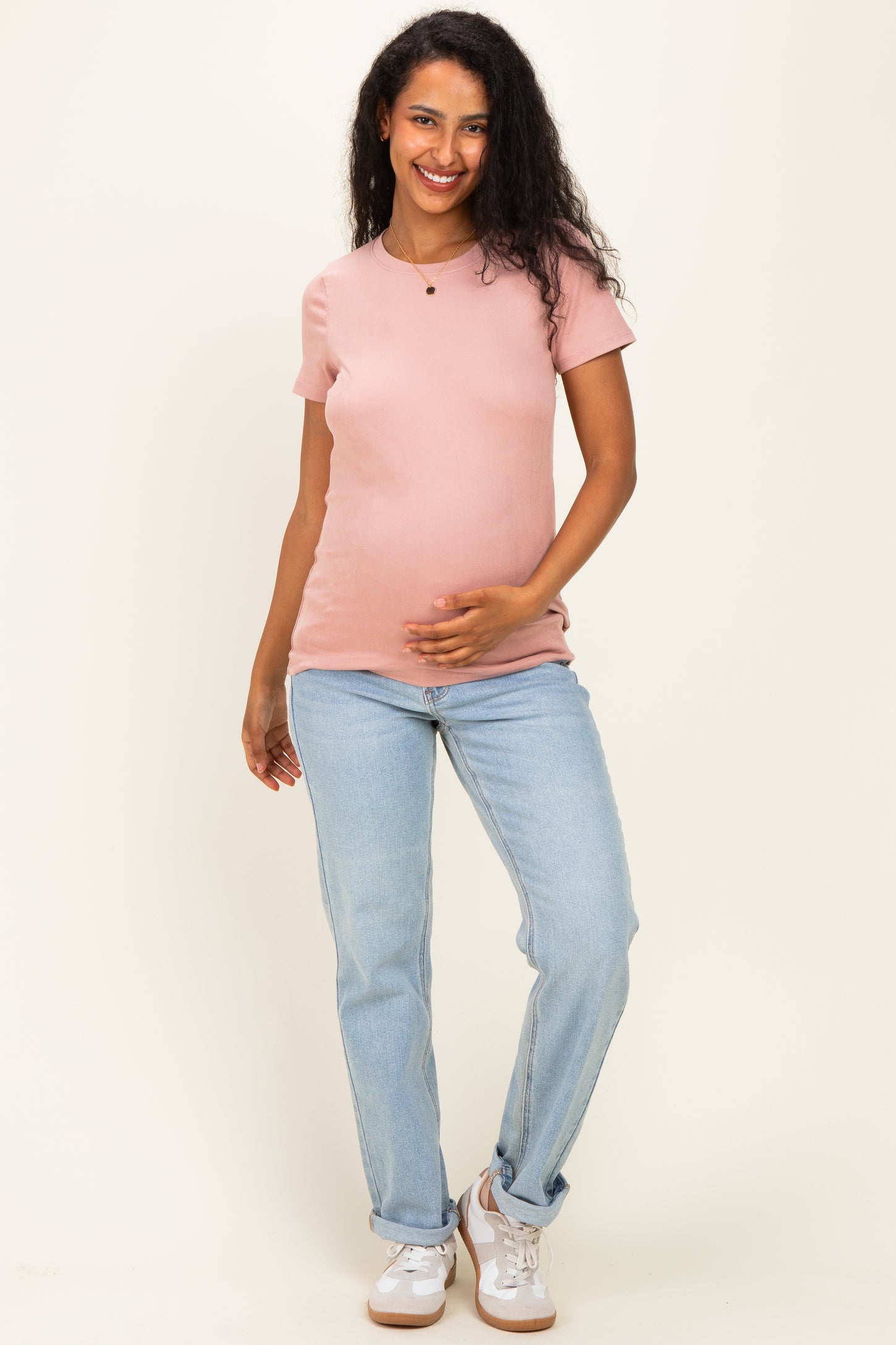 Mauve Basic Crew Neck Maternity Tee