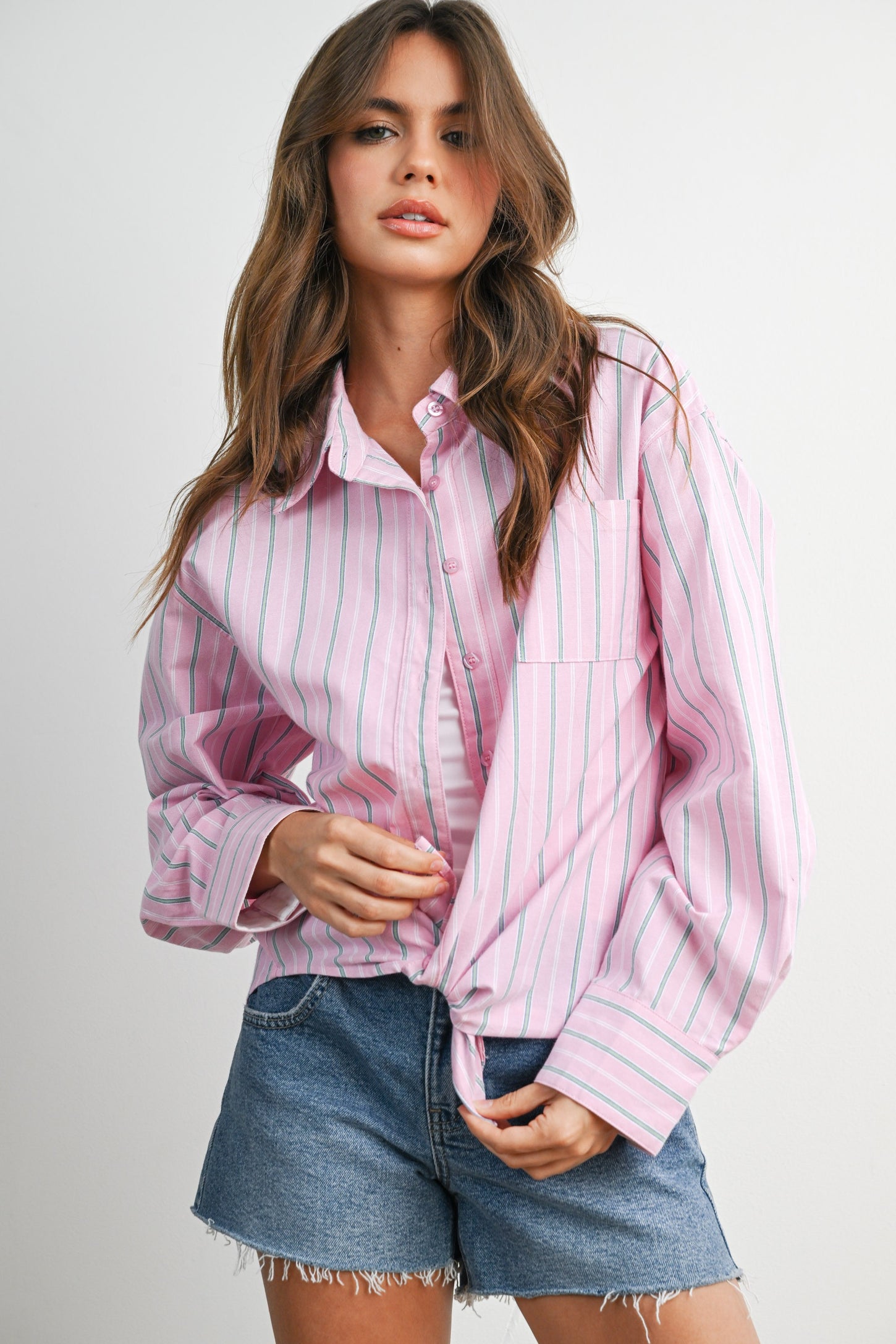 Pink Striped Long Sleeve Button Down Shirt