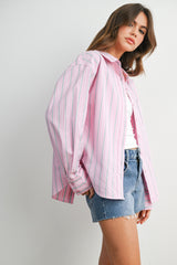 Pink Striped Long Sleeve Button Down Shirt
