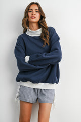 Navy Colorblock Cowl Neck Sweatshirt