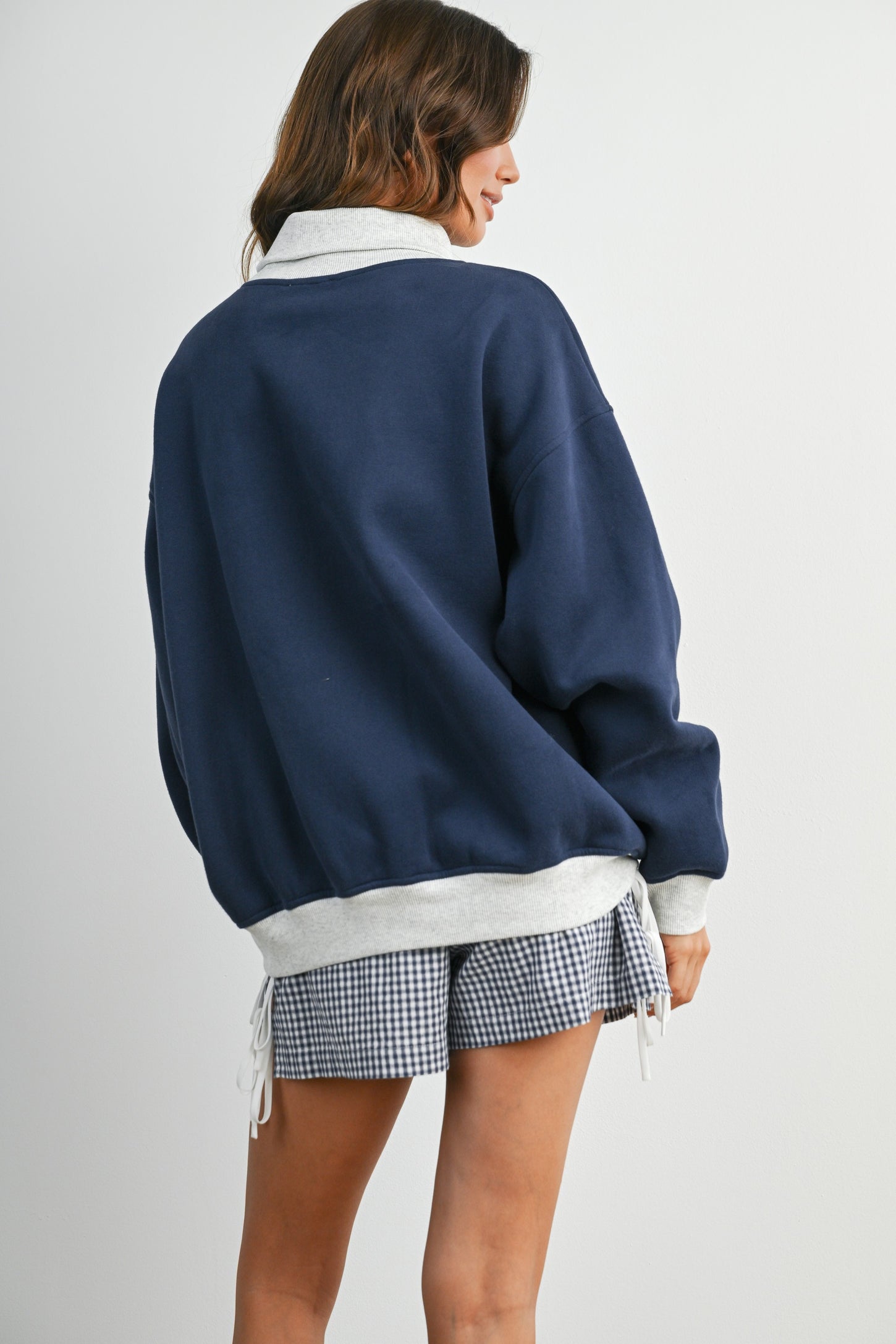 Navy Colorblock Cowl Neck Sweatshirt