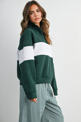 Green Colorblock Quarter Zip Sweatshirt