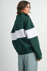 Green Colorblock Quarter Zip Sweatshirt