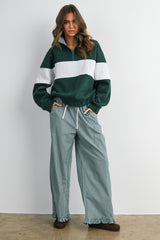 Green Colorblock Quarter Zip Sweatshirt
