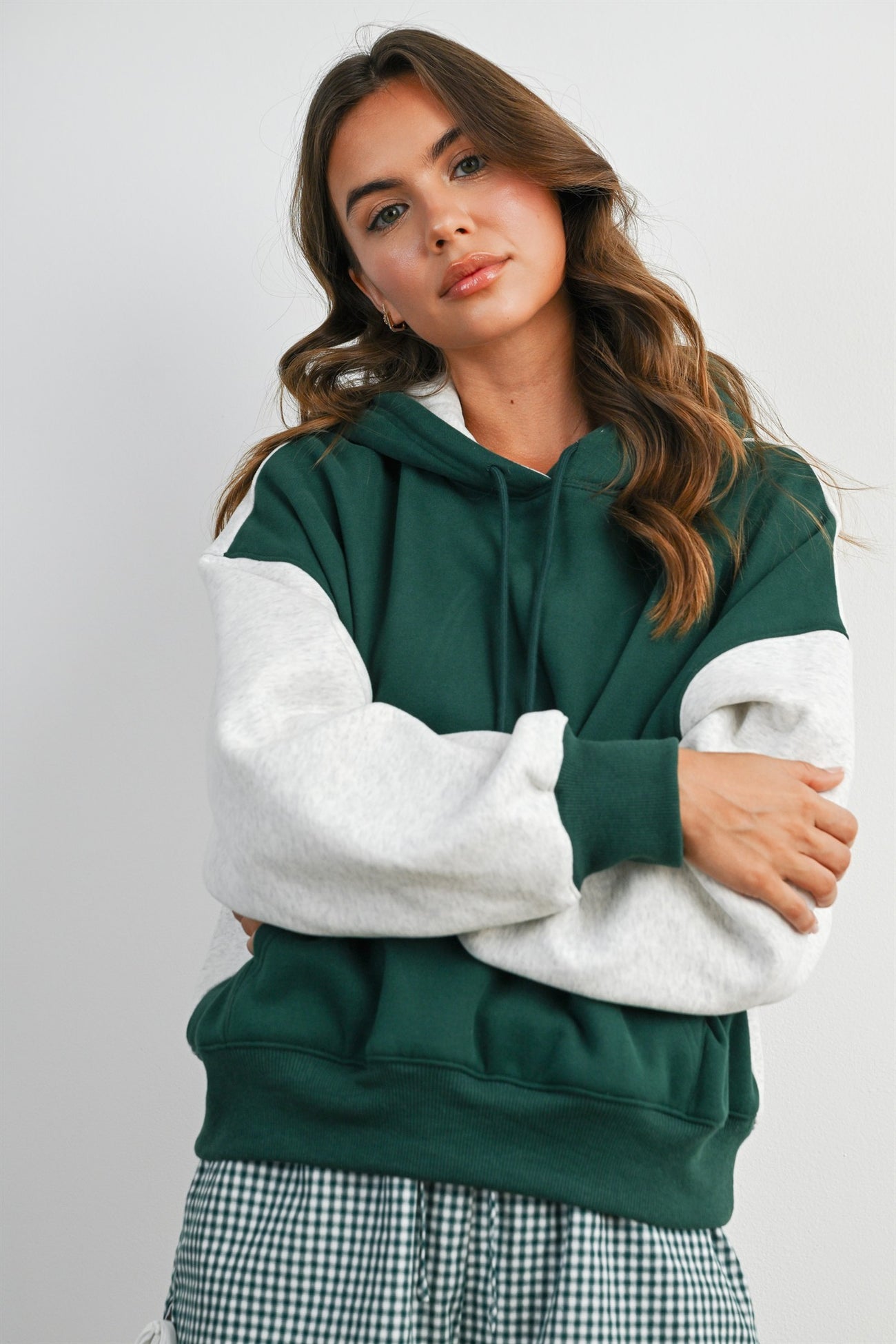 Hunter Green Colorblock Pullover Hoodie