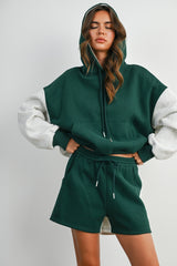 Hunter Green Colorblock Pullover Hoodie