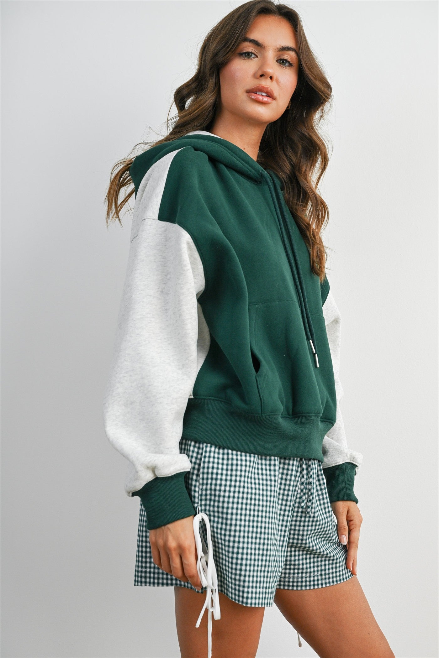 Hunter Green Colorblock Pullover Hoodie