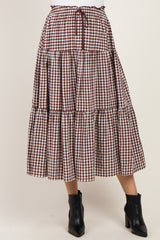 Brown Gingham Tiered Maxi Skirt