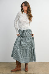 Navy Gingham Tiered Maternity Maxi Skirt