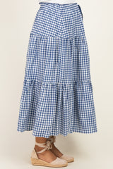 Navy Gingham Tiered Maternity Maxi Skirt