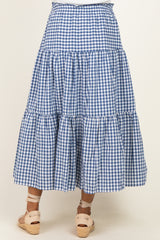 Navy Gingham Tiered Maternity Maxi Skirt