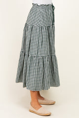 Olive Gingham Tiered Maxi Skirt