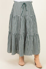 Olive Gingham Tiered Maternity Maxi Skirt