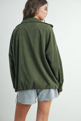 Olive Oversized Corduroy Zipper Jacket