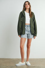 Olive Oversized Corduroy Zipper Jacket
