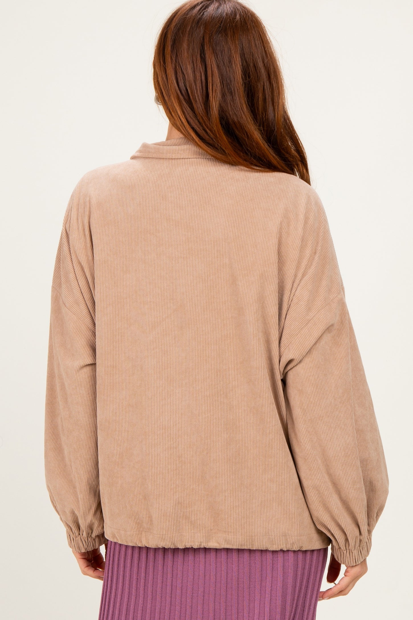 Khaki Oversized Corduroy Zipper Jacket