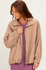 Khaki Oversized Corduroy Zipper Jacket